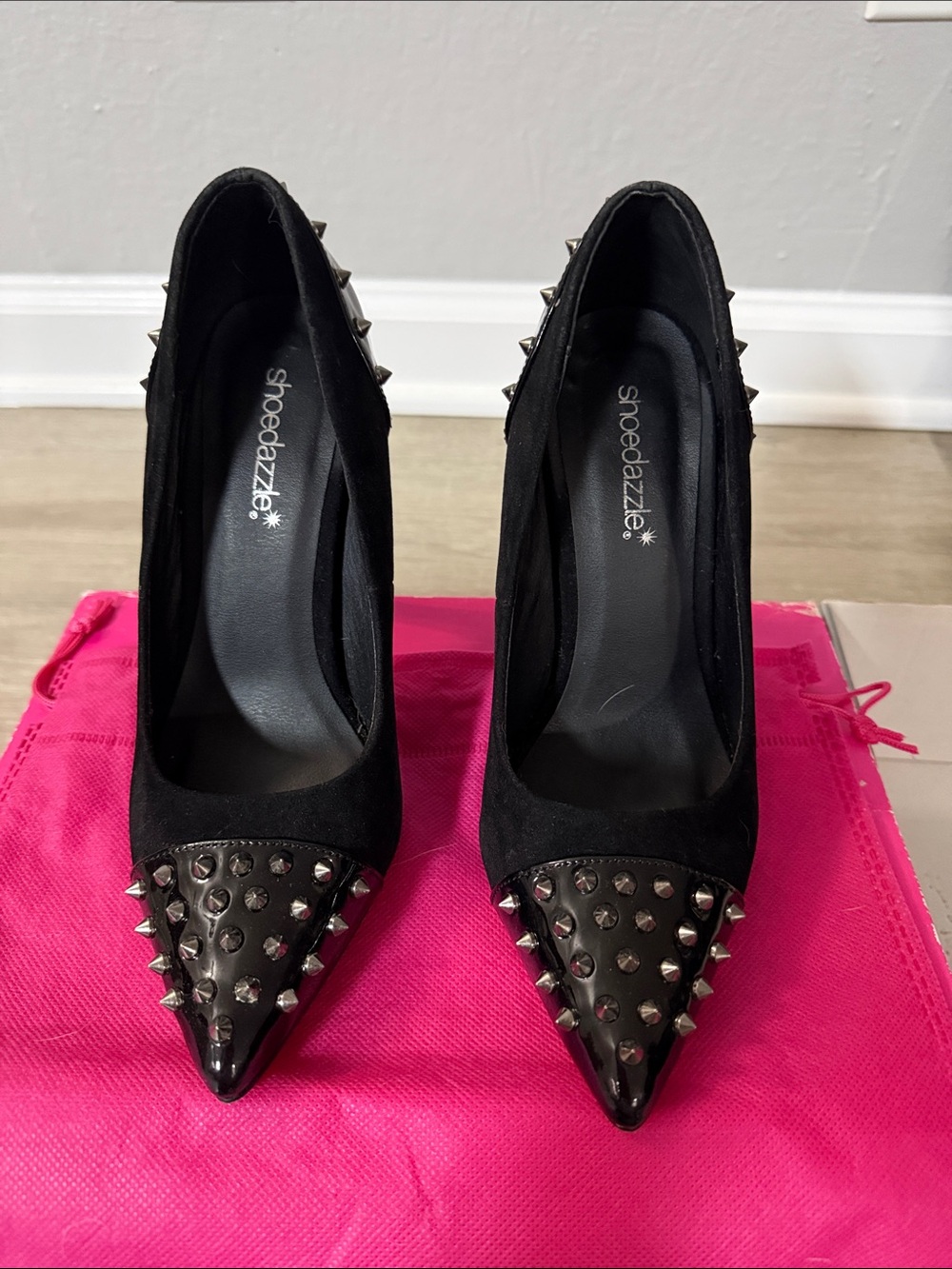 Shoe Dazzle Black Pointed-Toe Studded Pumps